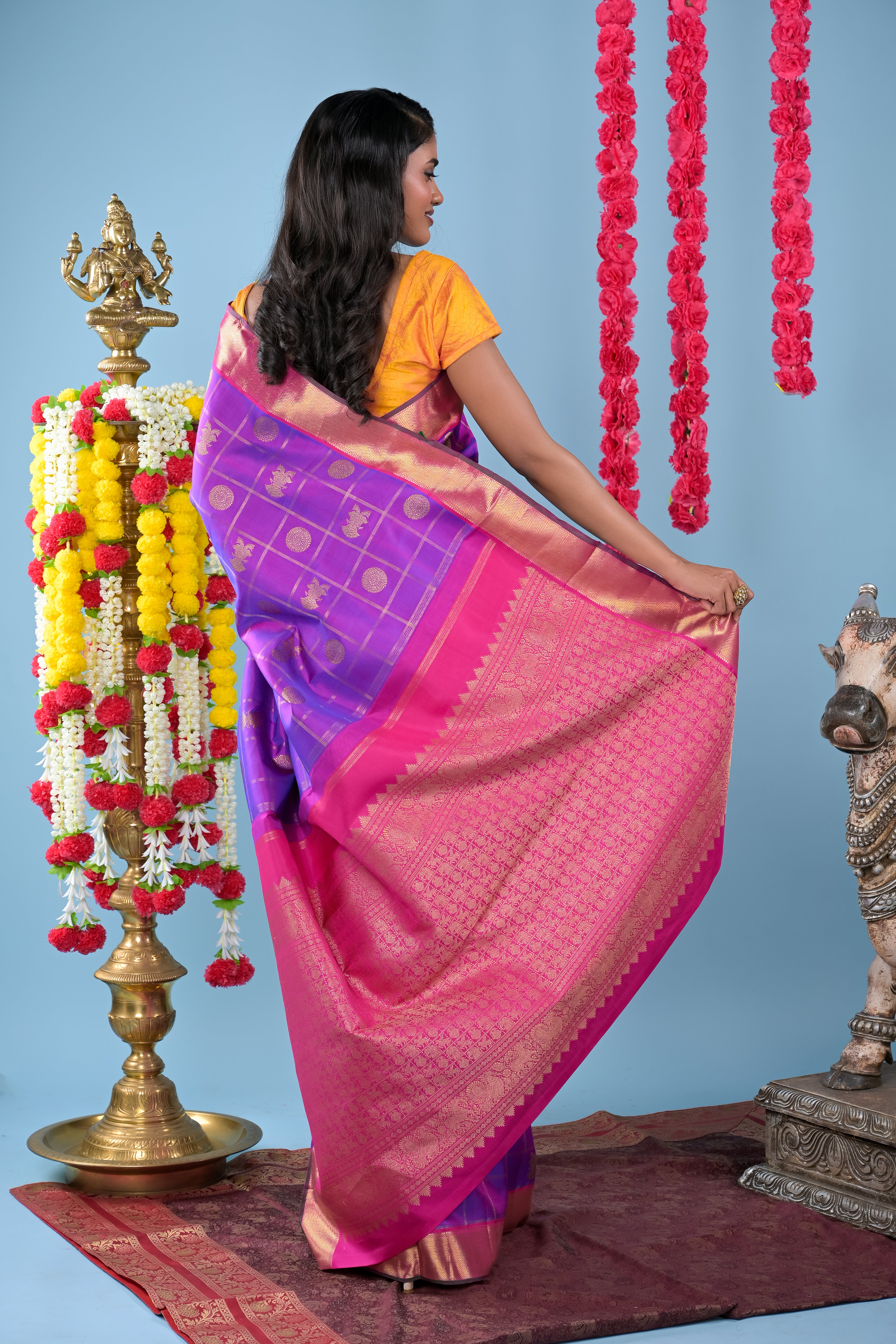 Image of Kanchipuram Silk Kattam Purple Saree